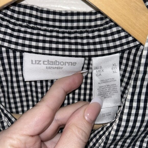 Liz Claiborne Lizsport Black Check Print Snap Button Rolled Sleeved Shirt Sz XL - Picture 7 of 8